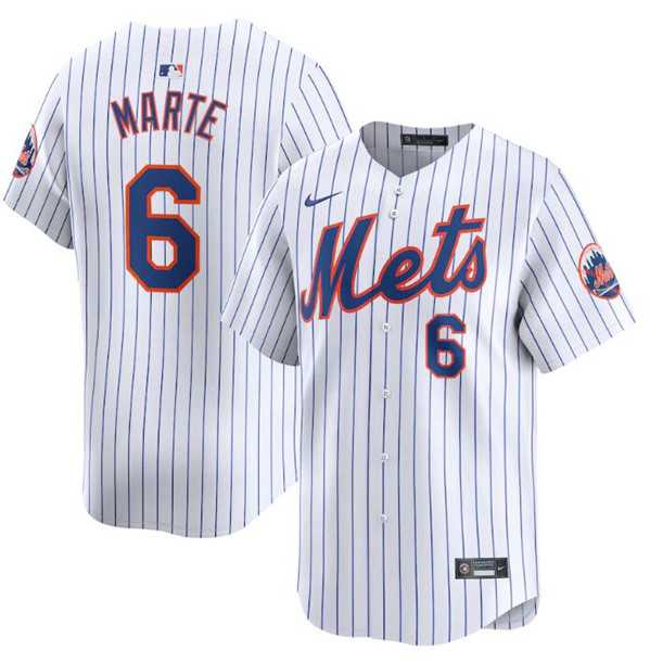 Mens New York Mets #6 Starling Marte White 2024 Home Limited Stitched Baseball Jersey Dzhi